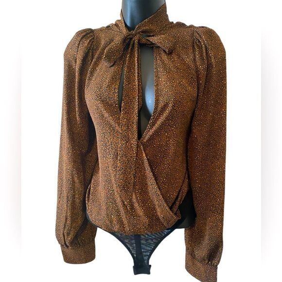 Socialite Tops - Women’s scarf tie plunging neck animal print bodysuit by Socialite NWOT size M